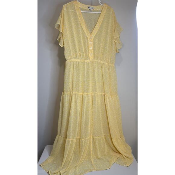 Ava & Viv Women's Yellow Maxi Dress, Plus Size 1X, Sheer Lining, Summery - Picture 2 of 7